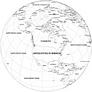 USA and Canada centered Globe on B&W background