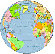 Your-Vector-Maps.com North Atlantic centered Globe with country boundaries, name