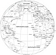 North Atlantic centered B&W Globe with boundary, name