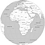 Your-Vector-Maps.com Africa centered Globe on grayscale background
