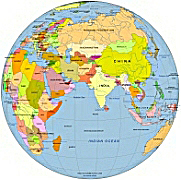 Middle Asia centered Globe with country name