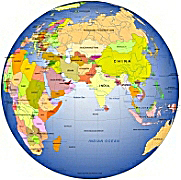 Your-Vector-Maps.com Middle Asia centered Globe with country name on gradient background