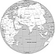 Middle Asia centered Globe on grayscale background