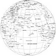 Middle Asia centered B&W Globe with country name