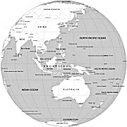 Southeastern Asia centered Globeon grayscale background