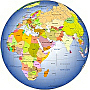 Western Asia centered Globe on gradient backgroud