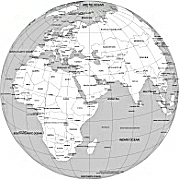 Your-Vector-Maps.com Near East centered Globe on grayscale backgroud