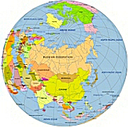 Northern Asia centered Globe with country name