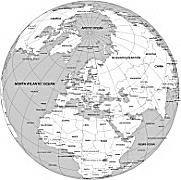 Europe centered Globe on grayscale background