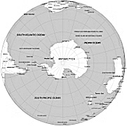 South Pole centered Globe from space with ocean and country name