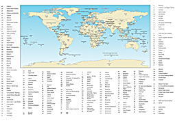 Internet suffix of world countries. Printable world map..
