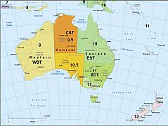 Australia time zones map in vector format.