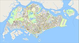 Singapore vector map. Streets, parks, water bodies.