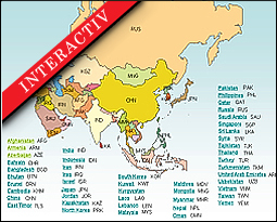 Interactiv powerpoint presentation from Asia.95 slides. Flags and country outline included.