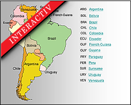 Interactiv powerpoint presentation from South America.53 slides. Flag and country outline included