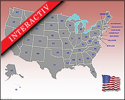 Your-Vector-Maps.com Interactiv powerpoint presentation from USA .52 slides. Flag and state outline included