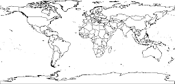 World outline map by country Plate Carreé