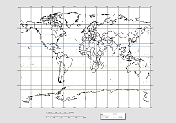 World map with graticules and scalbar.