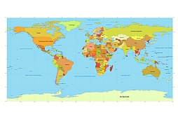 World map in Russian language (Wgs84 projection)