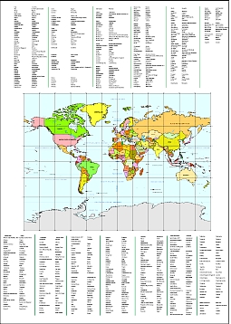 List and map of world countries.