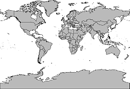 Grayscale world map. Miller prejection.