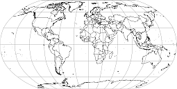 Robinson projected ellipsoid world map.