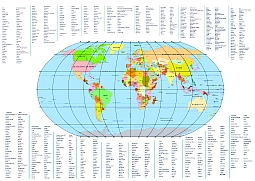 List and map of the world countries, capitals.