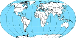Robinson projected ellipsoid world map oceans as background.