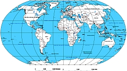 Continents of world . Robinson projection.