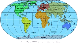 Countries and capitals of the world. Robinson projection.