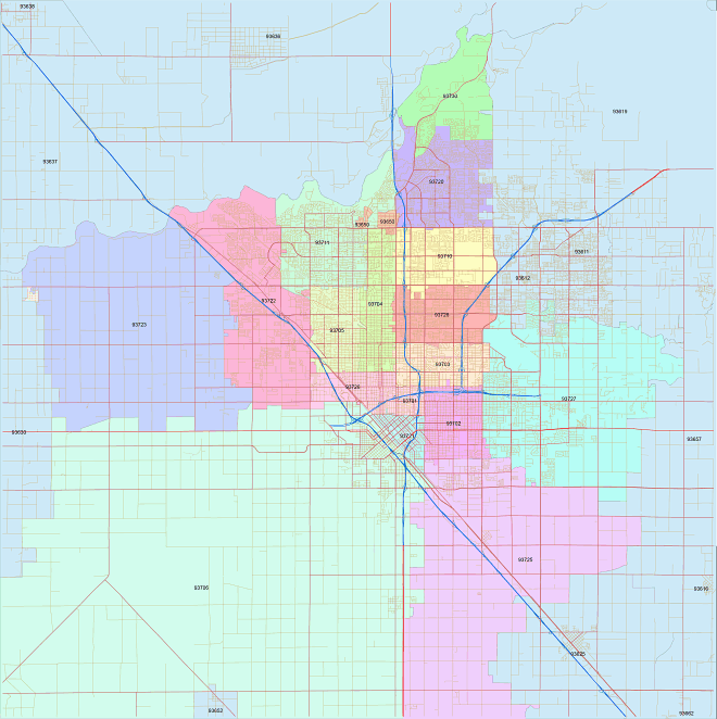 Fresno Zip Codes And Streets Printable Vector Maps