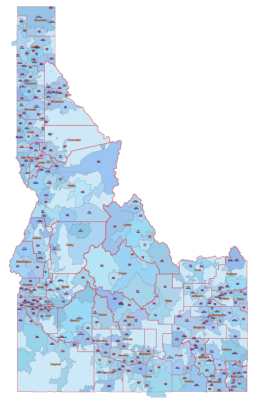 Idaho zip code map