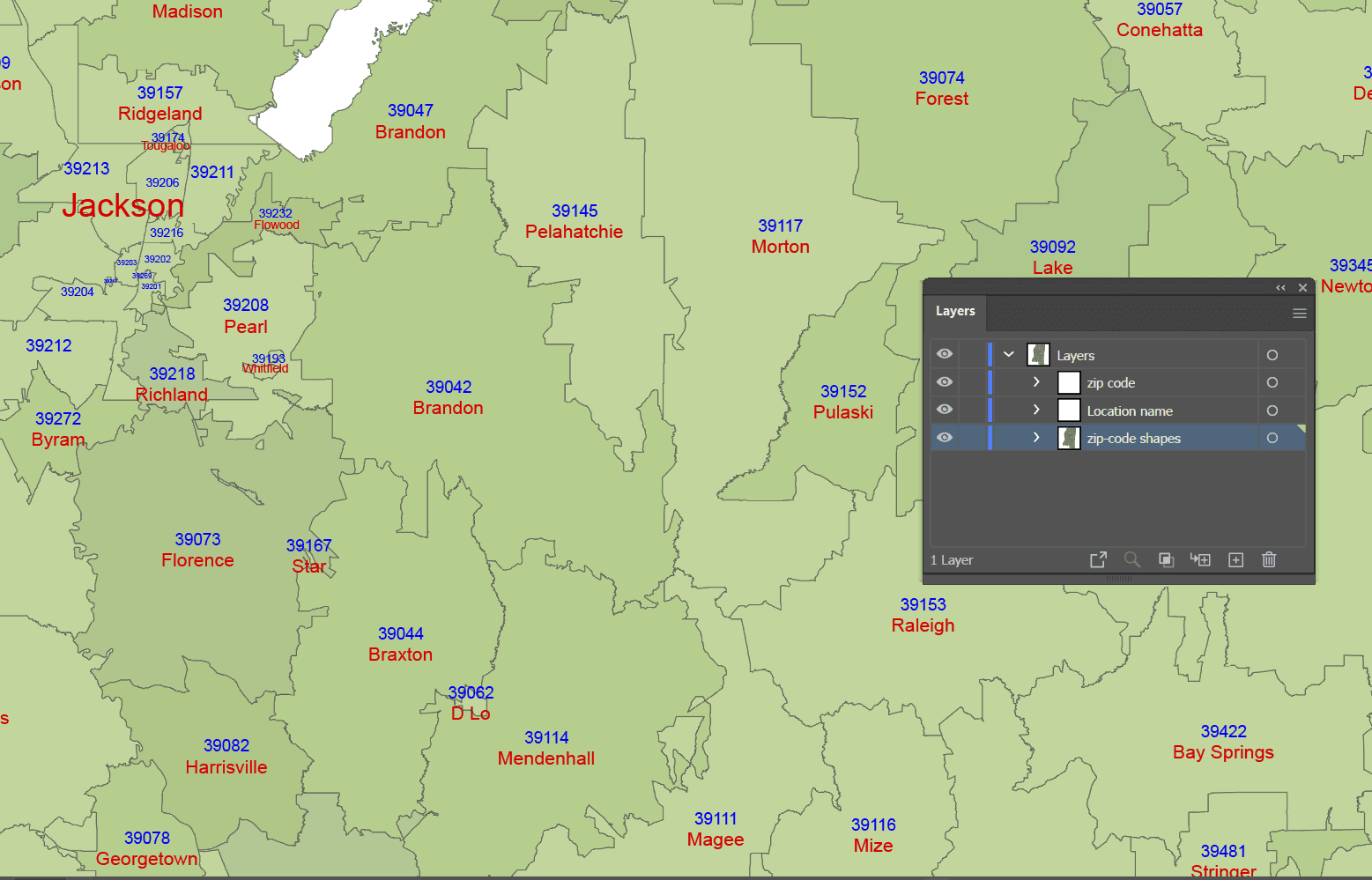Mississippi ZIP Code Map With Cities - your-vector-maps.com