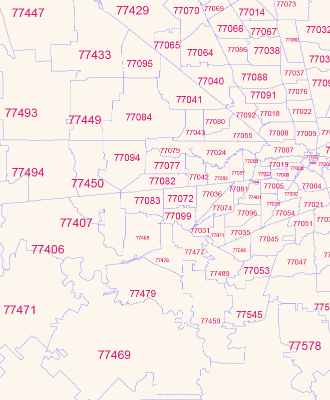 Texas zip code and county map