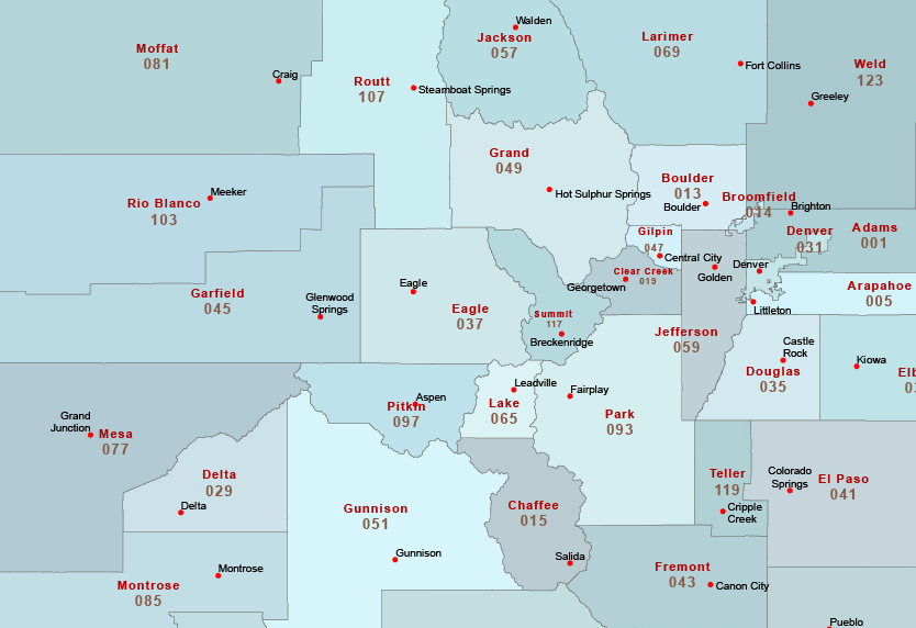 County seats and FIPS codes AI map of AZ NM CO UT states