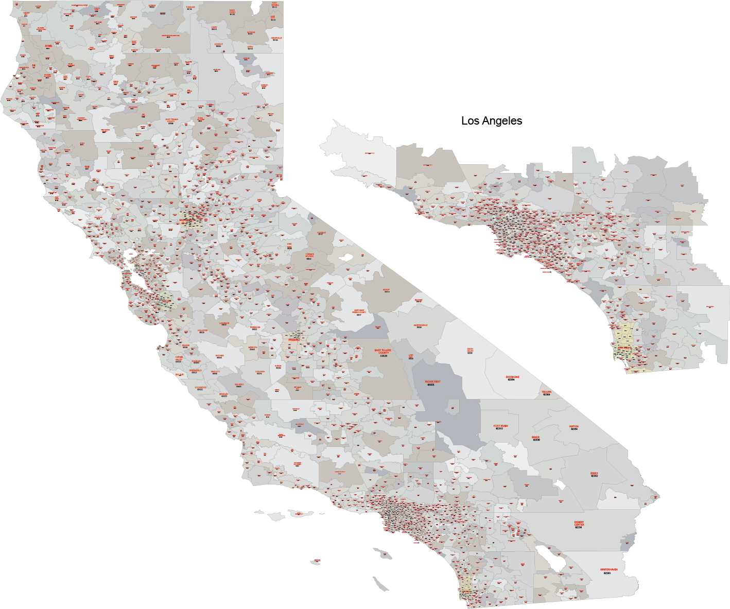 California zip codes map with income