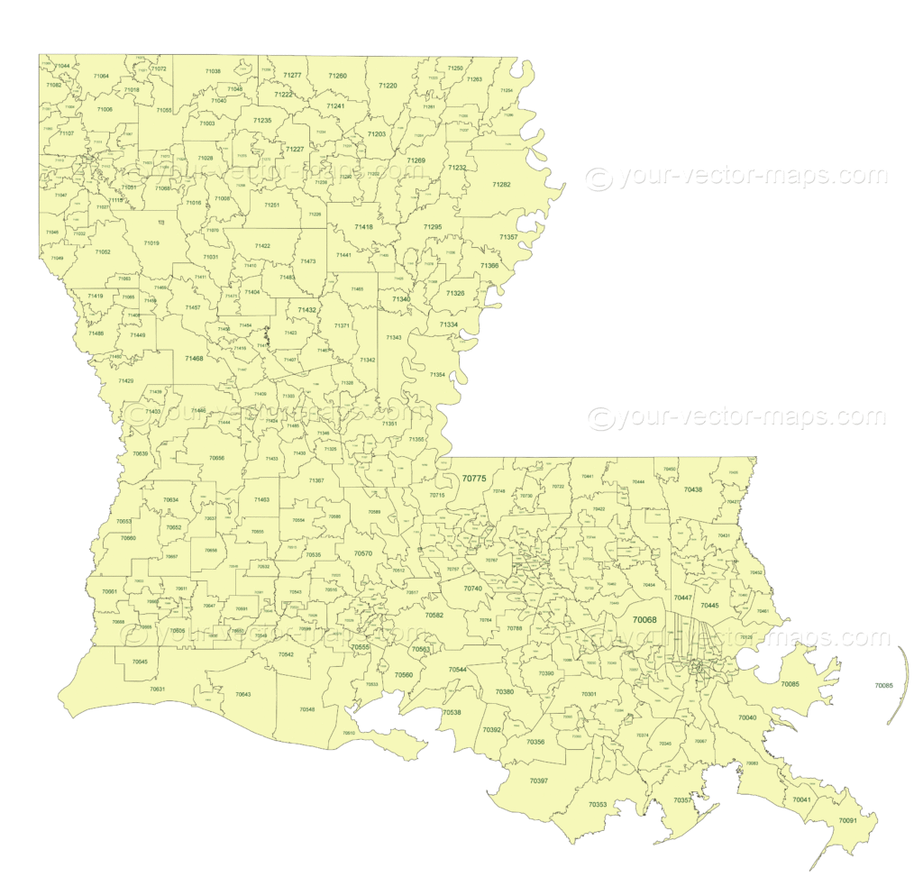 Preview Of Louisiana State Zip Codes Map Your Vector 8485