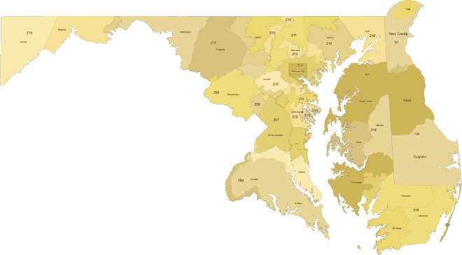 Maryland and Delaware 3 digit zip code map