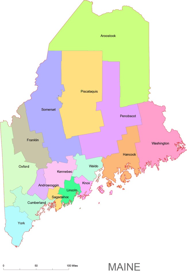 Maine state county Illustrator map