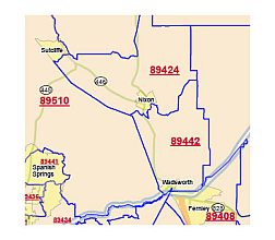Detail of Nevada postal code map