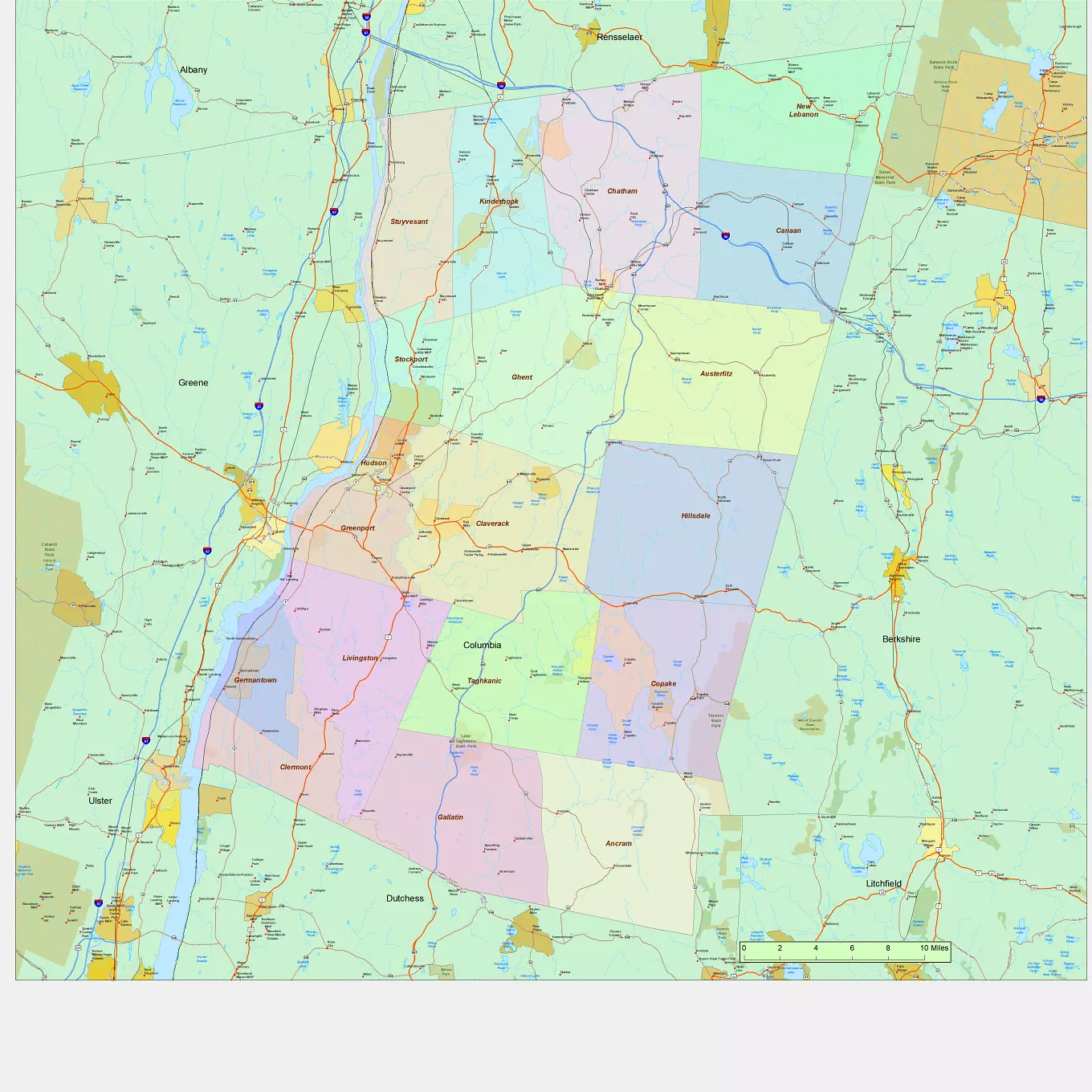 New York state, Columbia county vector map