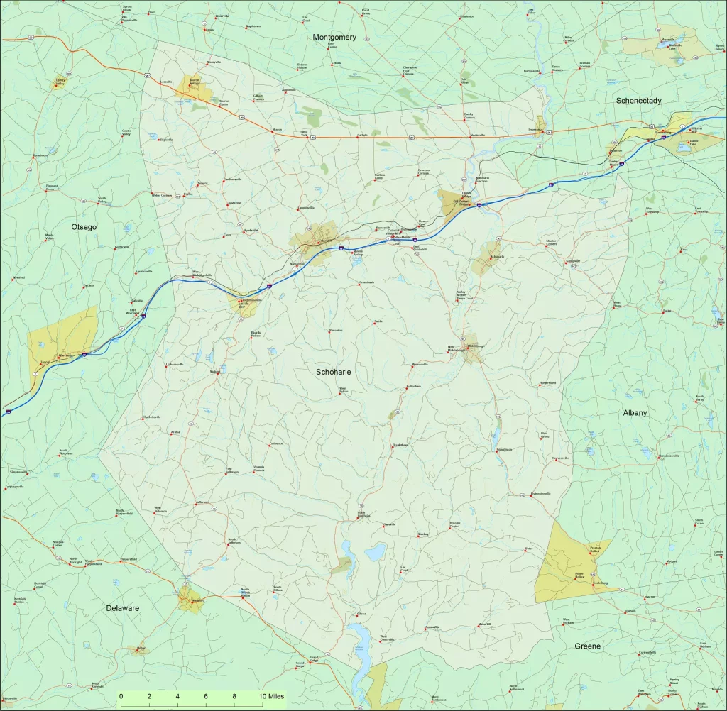 Schoharie county printable map. Adobe Illustrator file