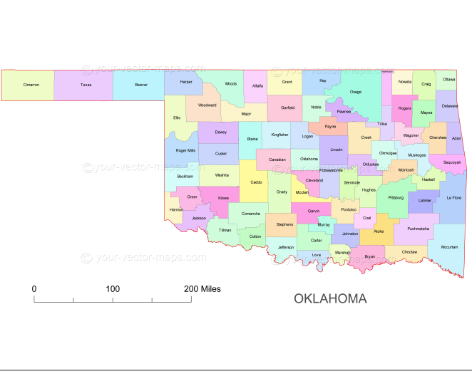 Oklahoma colored county map