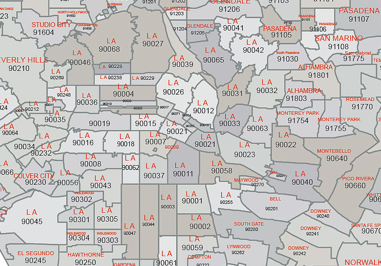 Preview of California state 5 digit zip code and area code vector map