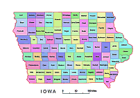 Iowa county vector map, colored.