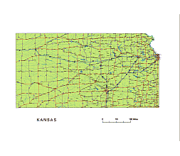 Kansas State Vector Road Map.
