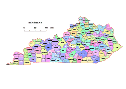 Preview of Kentucky county vector map, colored.