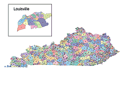Kentucky state 5 digit zip code map