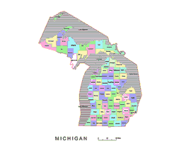 Preview of Michigan county map, colored.