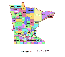 Preview of Minnesota county map, colored.
